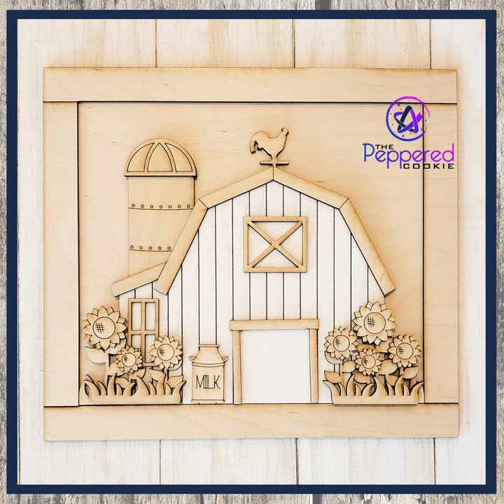Home Decor - Farm Summer Scene Barn UNFINISHED for wholesale by The Peppered Cookie