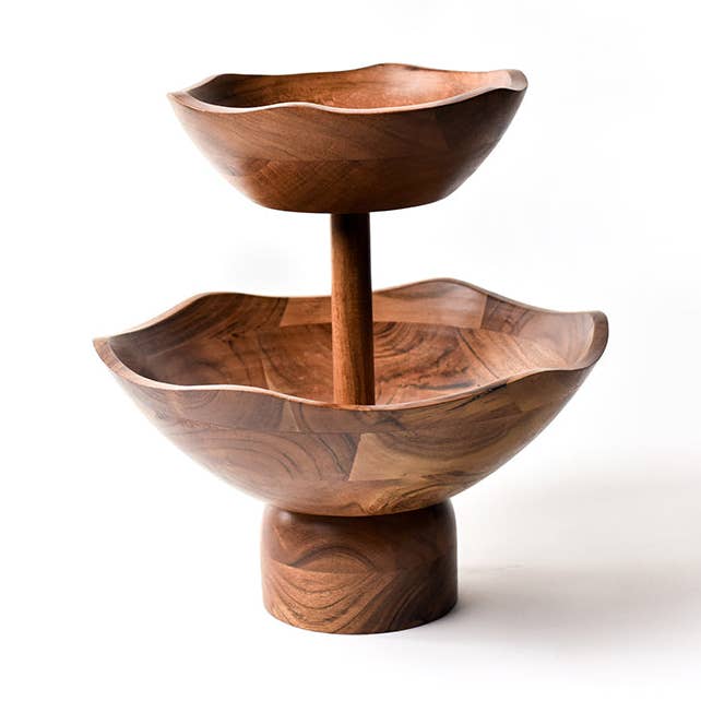 Fundamental Wood 2-Tiered Bowl for wholesale by Coton Colors