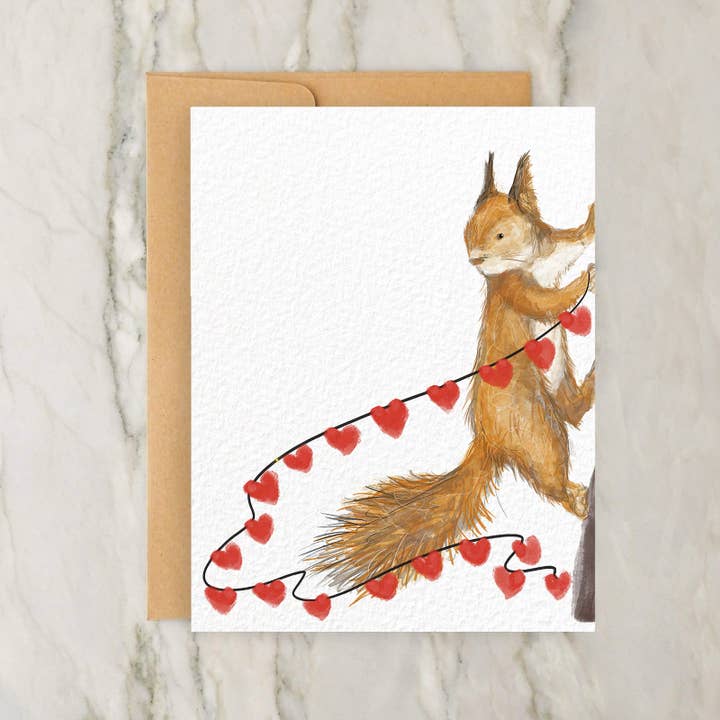Squirrel and Heart Bunting 4x5" Greeting Card Valentines Day for wholesale by Hudson Illustration Co - About Town Co
