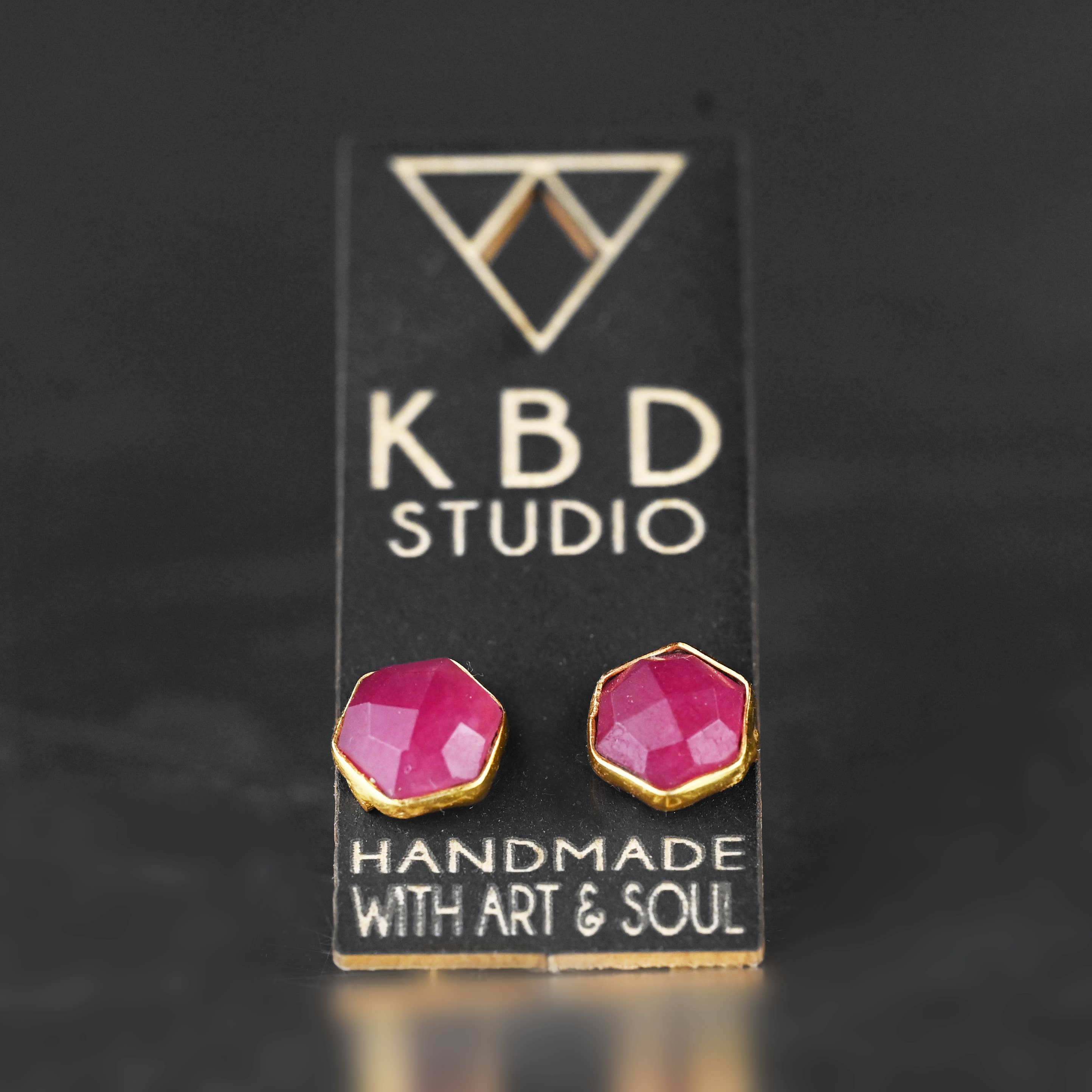 KBD Studio - Wholesale Stud/Post Earrings - Semi Precious Hexagon Gemstone Studs (8mm gold)5
