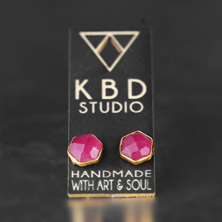 KBD Studio - Wholesale Stud/Post Earrings - Semi Precious Hexagon Gemstone Studs (8mm gold)5
