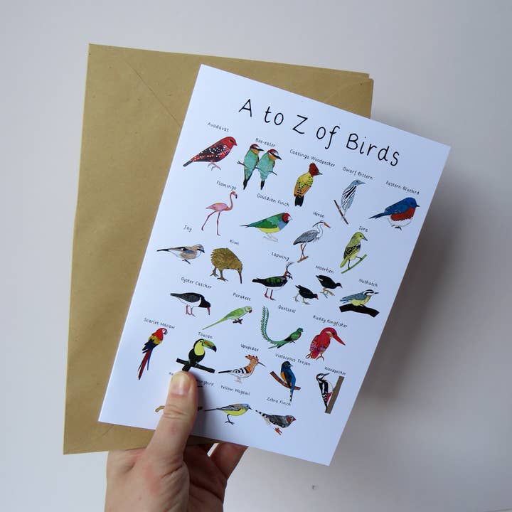 A-Z van vogels A5 wenskaart voor wholesale door Kathryn Churn Designs