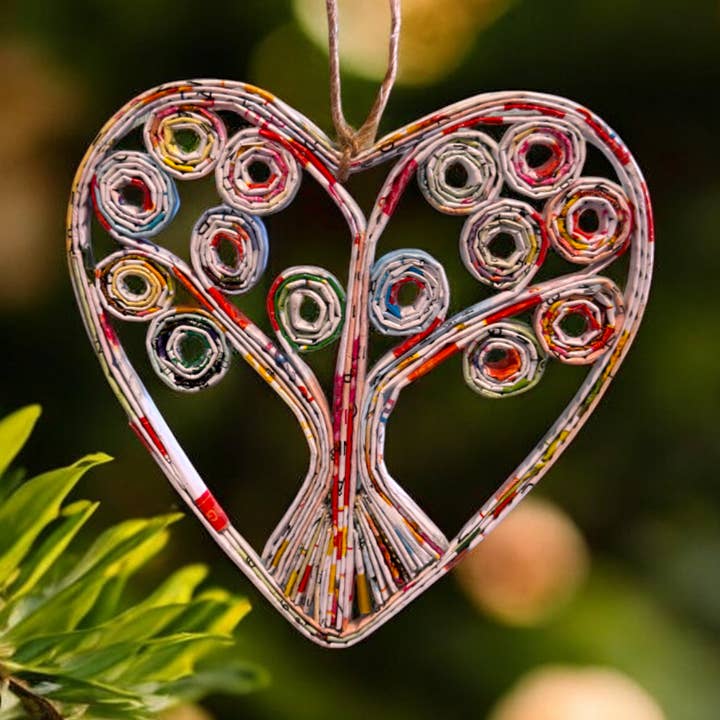 Heart Tree Of Life Ornament - Recycled Paper for wholesale by The Upcycled Paper Company