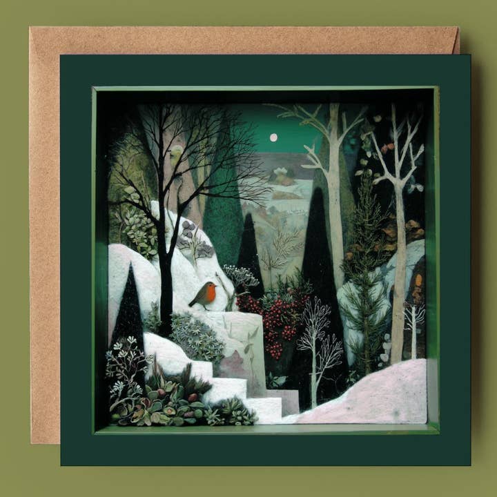 Winter Robin Rockery 2D Printed Shadow Box Card for wholesale by Good Post Day