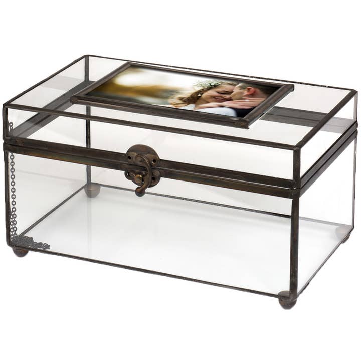 J Devlin Glass Art & Bert Anderson Collection - Wholesale Decorative Box - Large Glass Box Photo Display Case Keepsake Memory Box 603