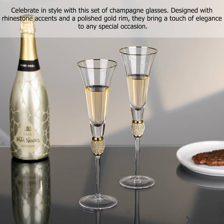 Quickway Imports – Großhandel Champagnerflöten – Kristall-Set Champagnergläser mit Diamant-Strass, 7 oz6