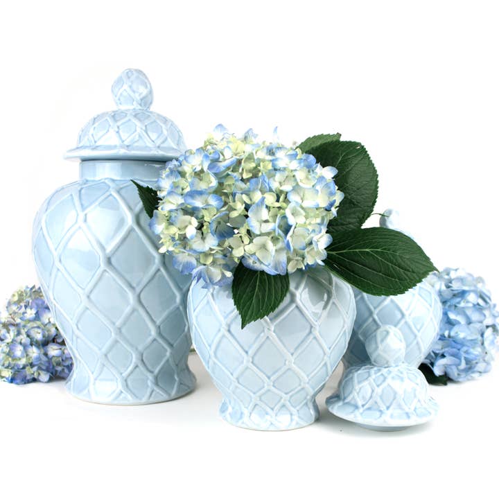 8 Oak Lane - Wholesale Decorative Jar - Light Blue Textured Ginger Jar - Extra Large