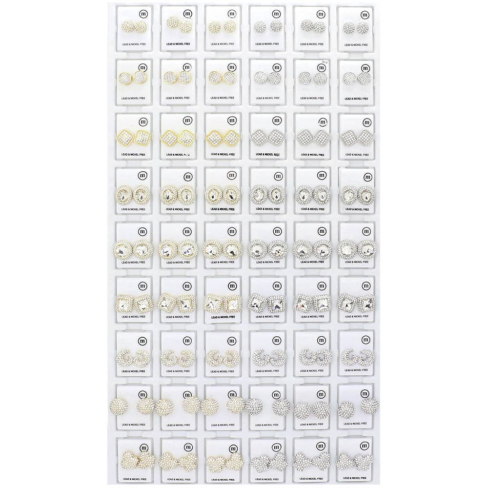 Sensibling Corp. - Wholesale Stud/Post Earrings - 54Pairs - Rhinestone Paved Stud Earrings1