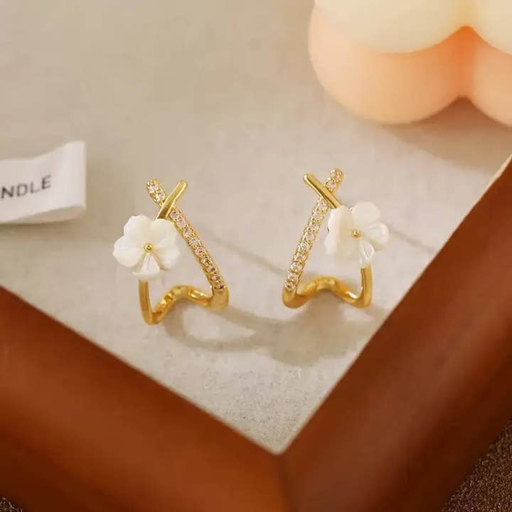 Huis Van Merken - Wholesale Dangle Earrings - Camellia Dangle Earrings - Zirconia Elegant Drop Jewelry Gift3