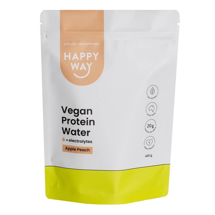 Happy Way - Venta al por mayor Proteínas en polvo - Agua proteica vegana en polvo de manzana y melocotón 420 g