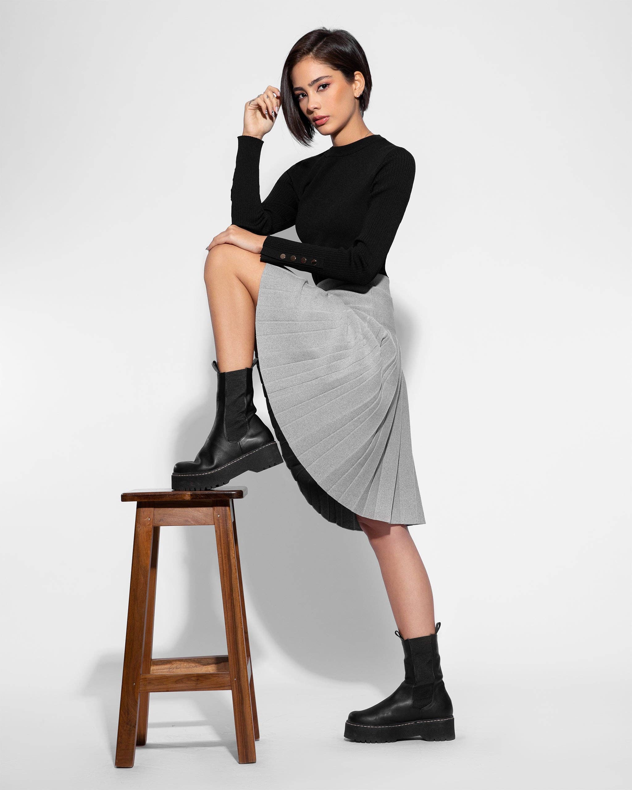 Pleated Wonder Skirt In Grey for wholesale on Faire1