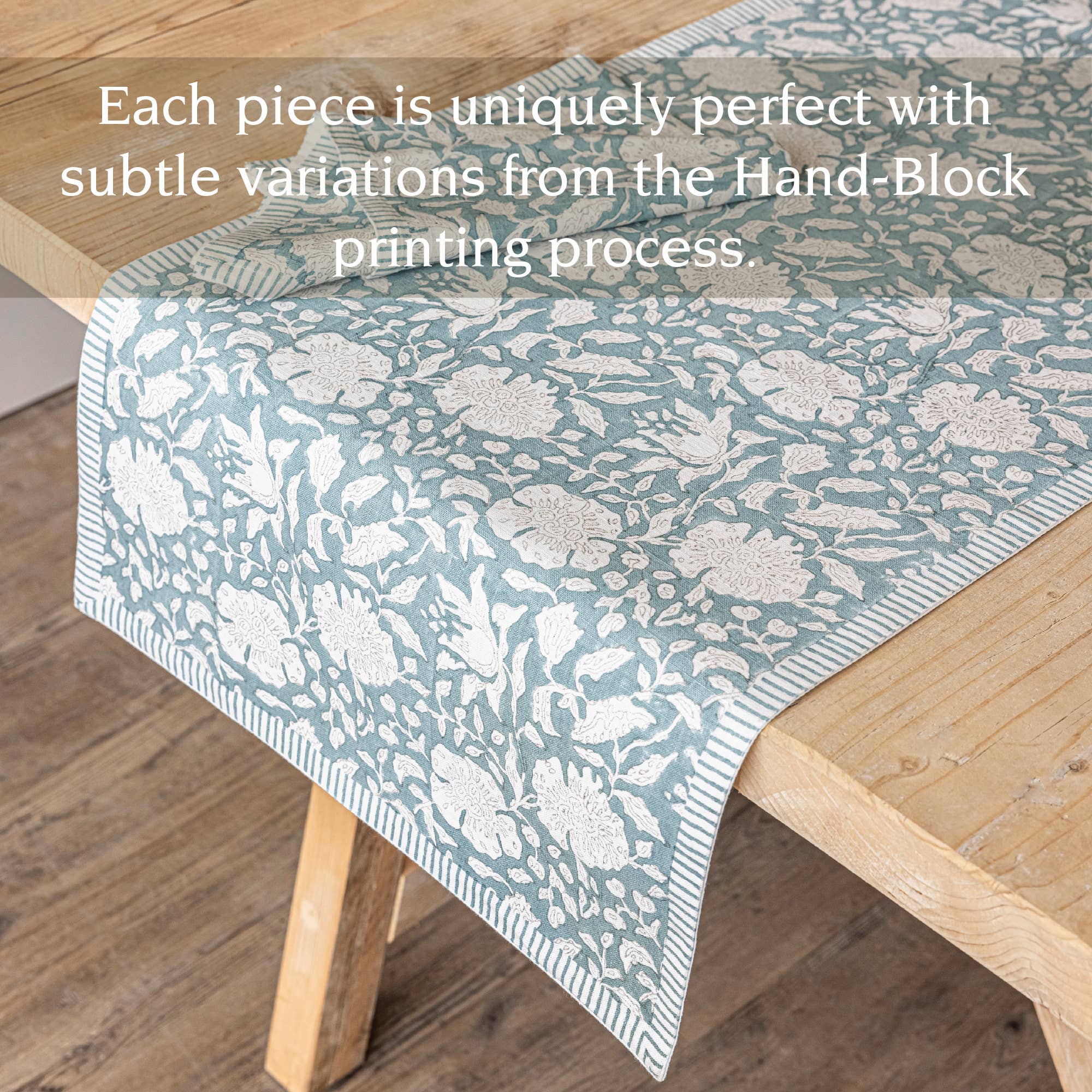 over&back - Wholesale Table Runner -  Hand-Blocked Table Runner Floral Patterns 18x10839