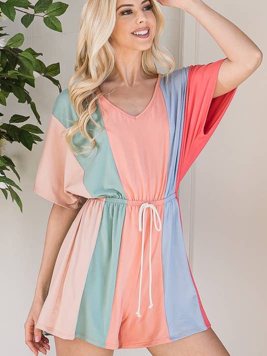 MSR5259-Cassie Multi Color Romper for wholesale by Moonshot Clothing