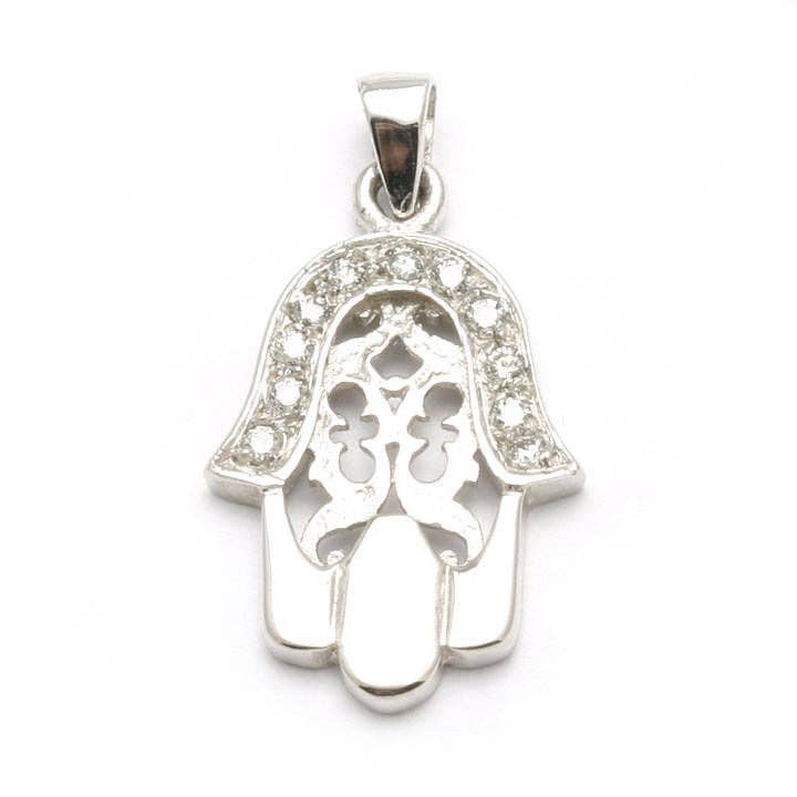 14 K hvidguld diamant Hamsa filigran vedhæng hånd 1/4 karat for engroshandel hos Bareket Fine Jewelry