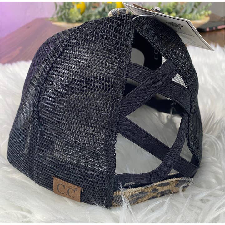 Teeseplease - Wholesale Ponytail cap – Women’s - C.C criss cross high ponytail women’s black mesh back cap1