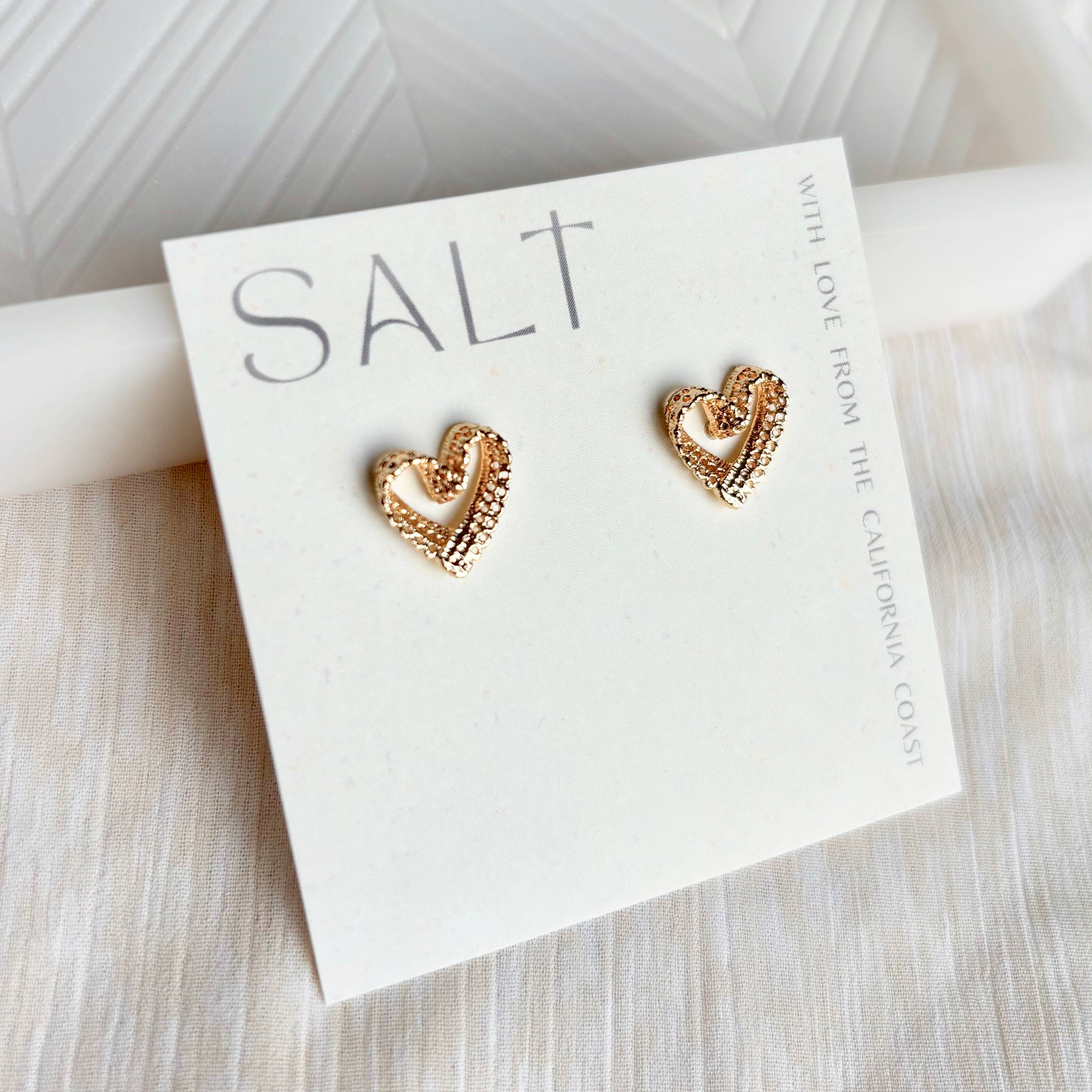 SALT by Sarah Curtis - Wholesale Stud/Post Earrings - LACY HEART STUDS | 18k gold | dainty earrings1