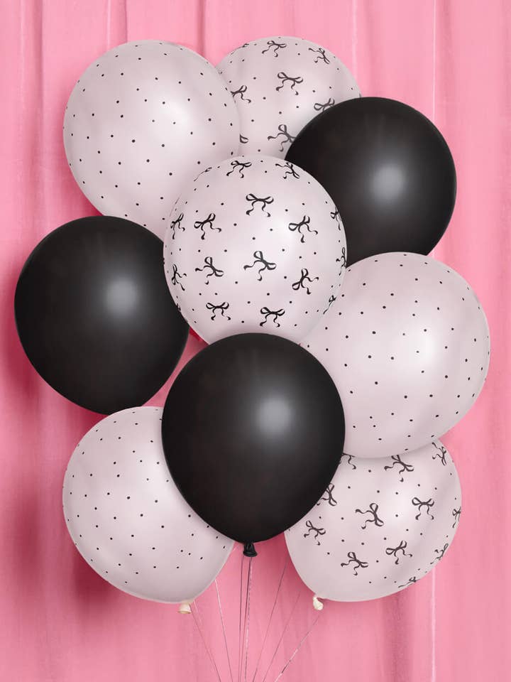 Ballons Noirs + Blancs avec Nœud | 24 pcs 12 po pour la vente par xo, Fetti