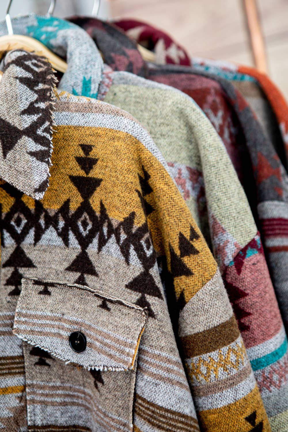 Rust Wine JKT1717-Aztec Pattern Long Sleeve Button Down Jacket for wholesale on Faire8