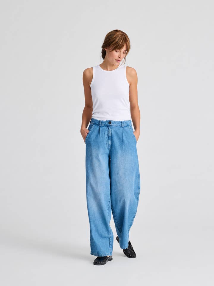 Pantalón de Algodón Denim Lavado Claro Natalie para venta al por mayor de gai-lisva