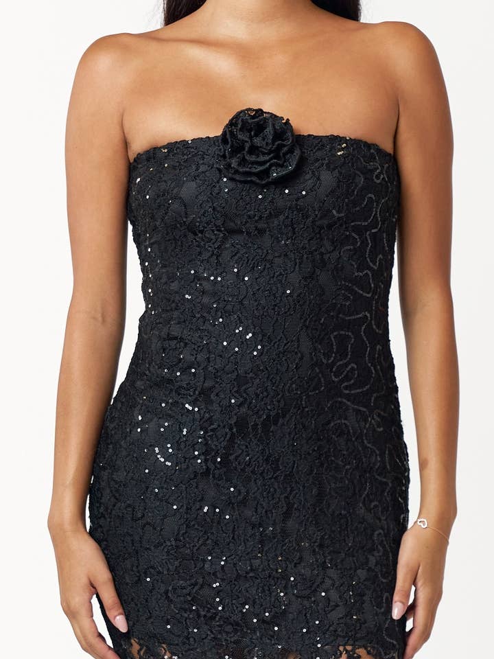 BD23732 Rosette Sequin & Lace Tube Gown Dress for wholesale by Blue Blush