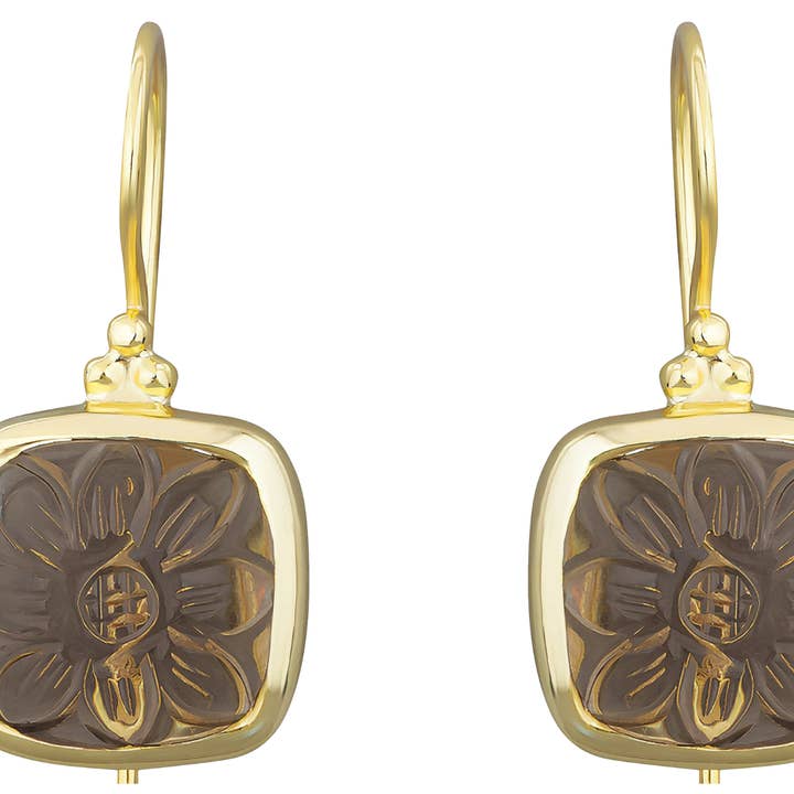 Anais Carved Smoky Quartz Earrings for wholesale by POMEGRANATE