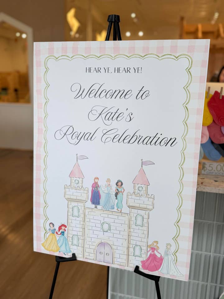 Velkomstskilt til prinsessens fødselsdag for engroshandel hos Simply Adoorable Designs