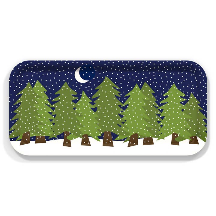 Midnight Snow Forest Serving Tray by Kate Nelligan for wholesale by Trays4Us