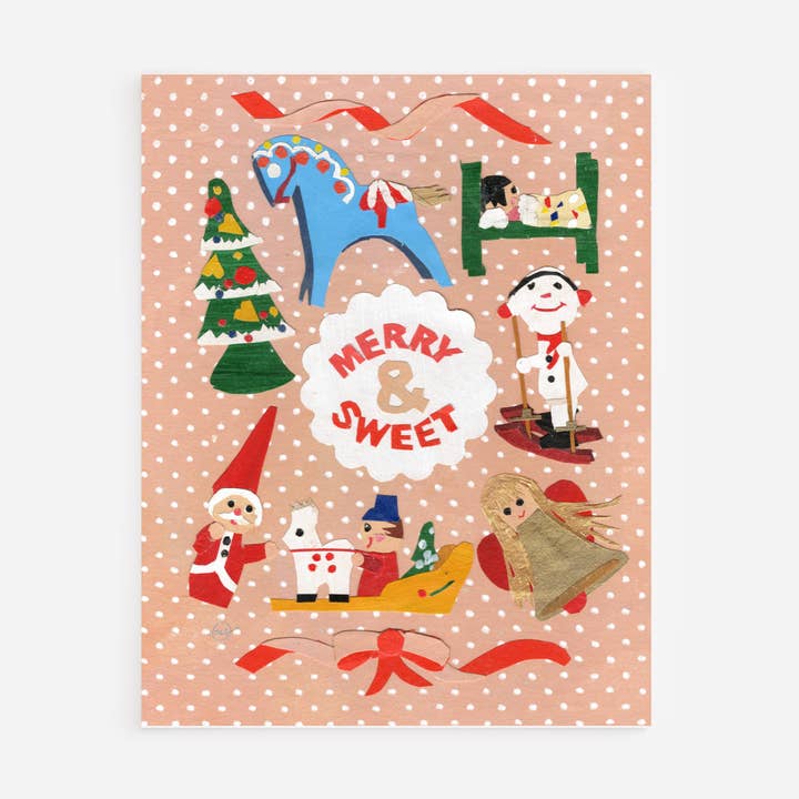 Vrolijke en Zoete Vintage Ornamenten Kerstkaart voor wholesale door Mandy Warhol Fine Art