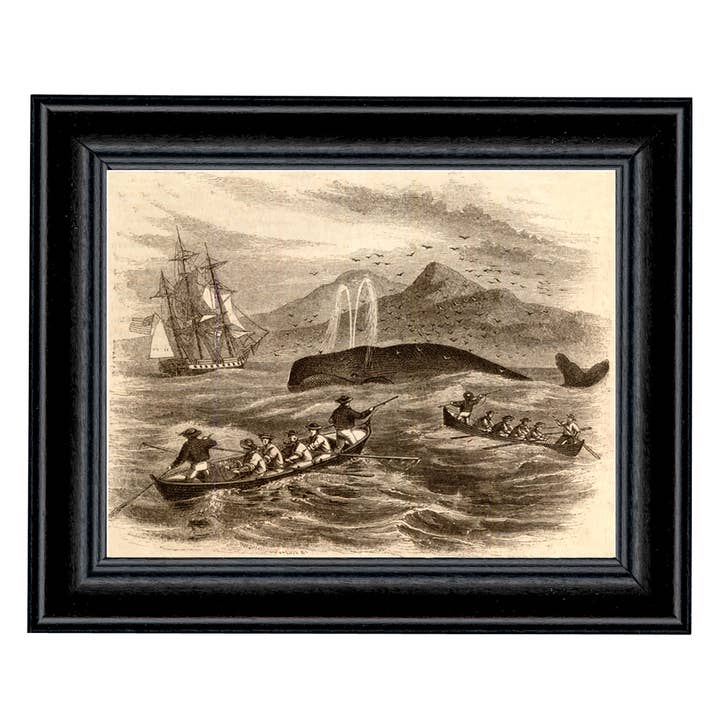 Pursuit of Greenland Whale Vintage Print Behind Glass, 5" x7" for wholesale by Madison Bay Co. - Historical Home Decor Reproductions