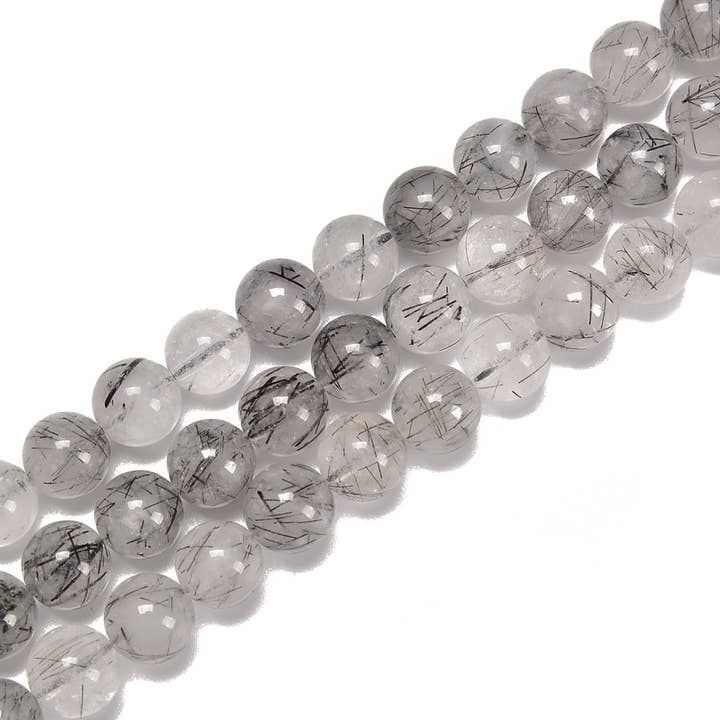 Perles rondes lisses en quartz rutile noir naturel 7mm 8mm 10mm 12mm 15,5" brin pour la vente par CRCBEADS