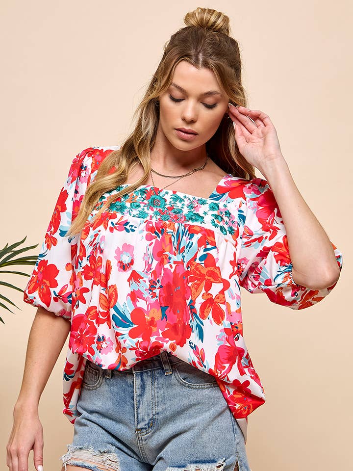 Top bordado floral para venta al por mayor de Cezele