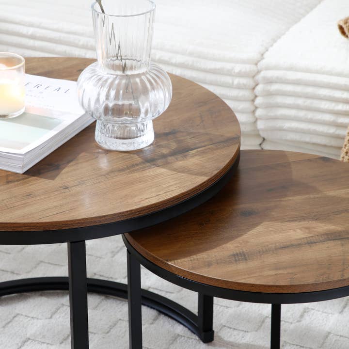 39F Inc. - Wholesale Coffee Table - Set of 2 Round Nesting Coffee Tables with Metal Frame2