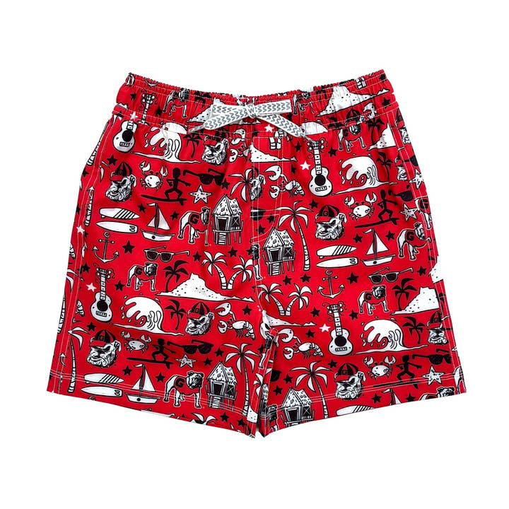 Georgia Bulldogs Youth Boys Luau Swim Trunk for wholesale by Wes and Willy