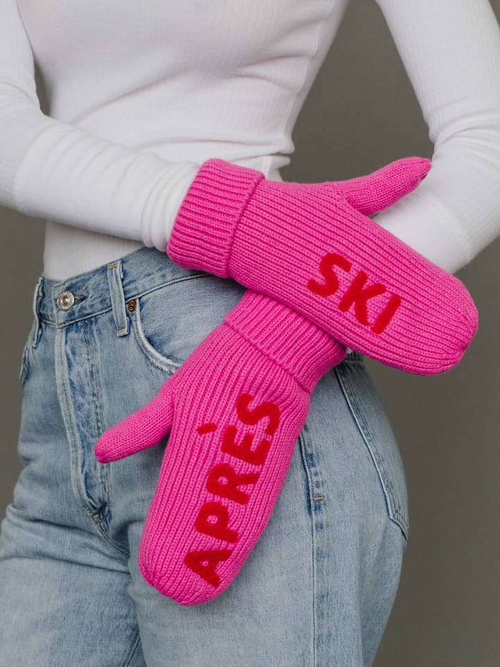 Bright Pink & Red Apres Ski Knit Mittens for wholesale by Panache Apparel Co.