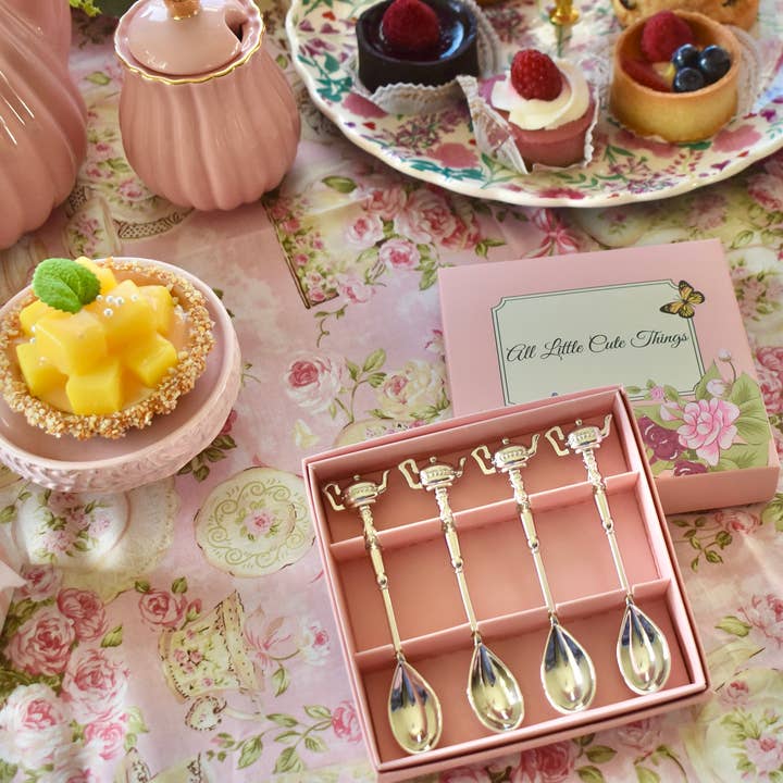 Colher Prateada com Cabos de Bule Caixa de Presente Chá Café por atacado de All Little Cute Things