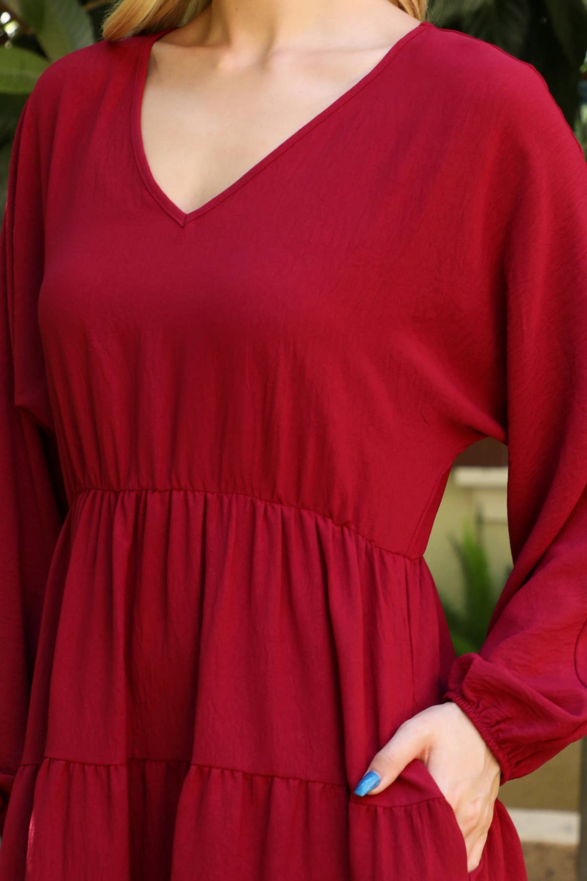 You & Me - Wholesale Dress - Women's - YMD10057V-WOVEN PUFF SLEEVE V-NECK ELASTIC WAIST TIERED33