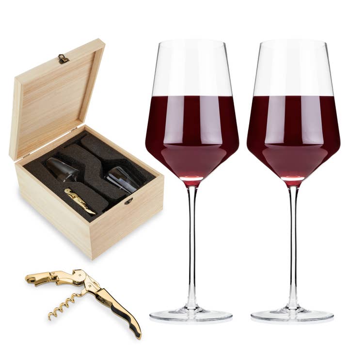 Crystal Wine Glasses and Corkscrew Gift Box Set of 3 for wholesale by Viski