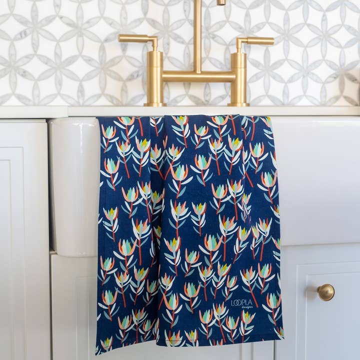 Loopla - Wholesale Tea Towel - Leucadendron Blue Cotton Crepe Tea Towel1