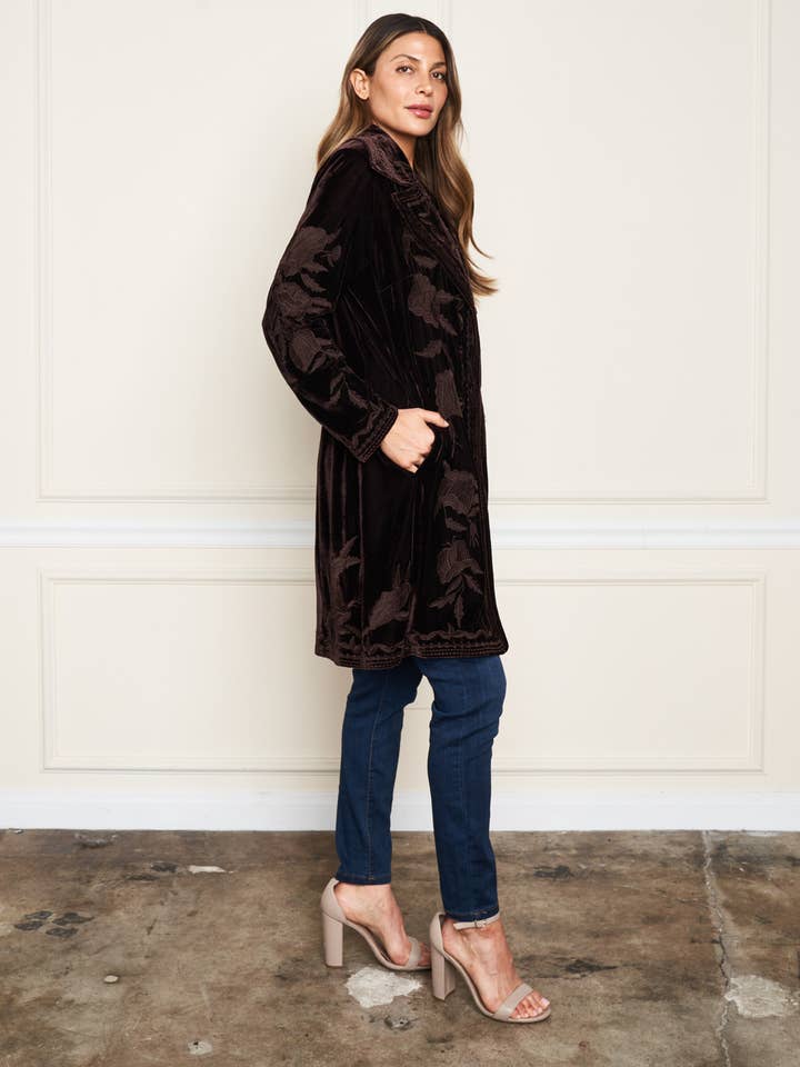 Paparazzi - Wholesale Jacket - Women's - XY-8176 Stretch Velvet Button Tonal Embroidered Jacket12