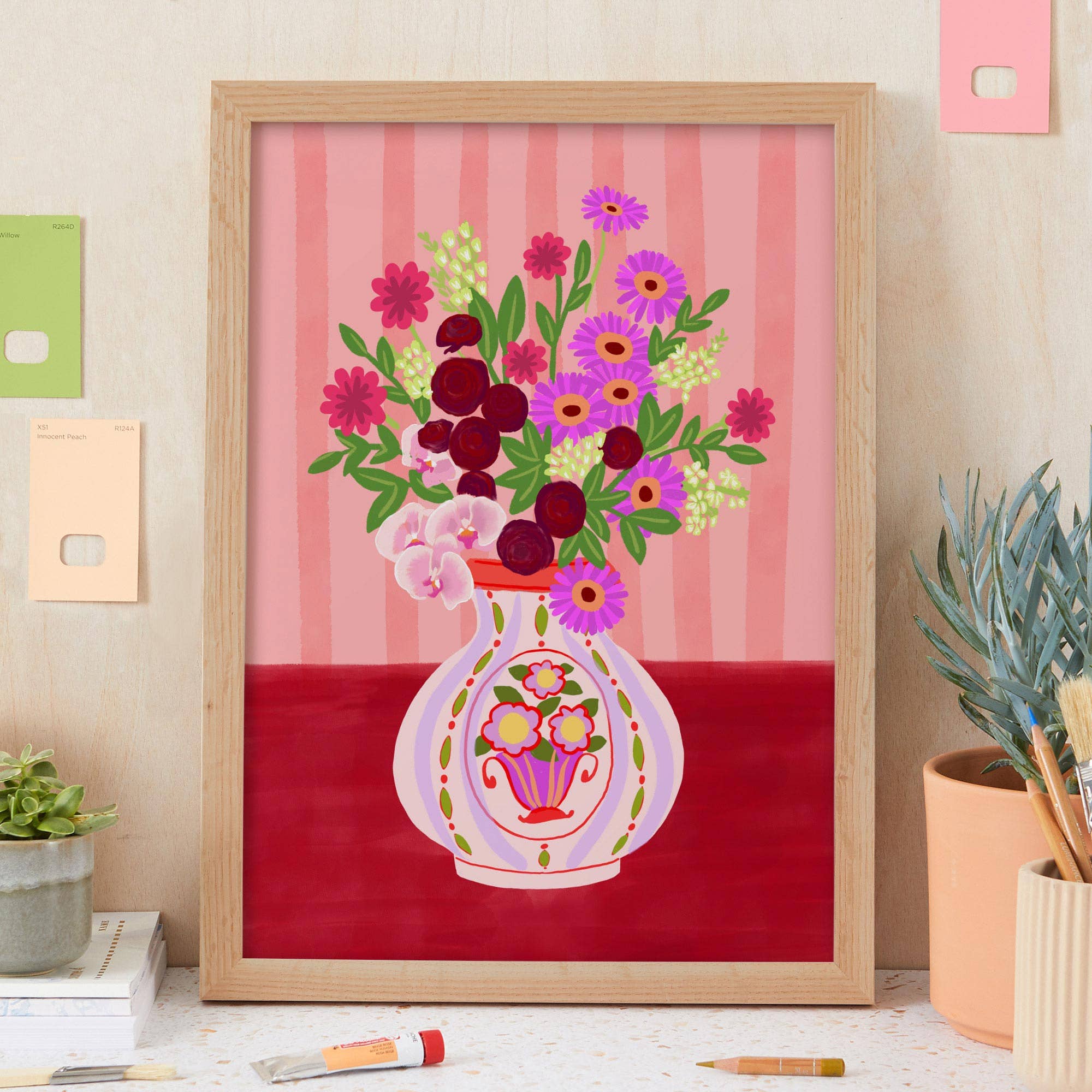 Natalie Lea Owen – Handmade Jewellery & Greeting Cards - Wholesale Art Print - Flowers in Vintage Vase Print | Bright, Cute Wall Decor4