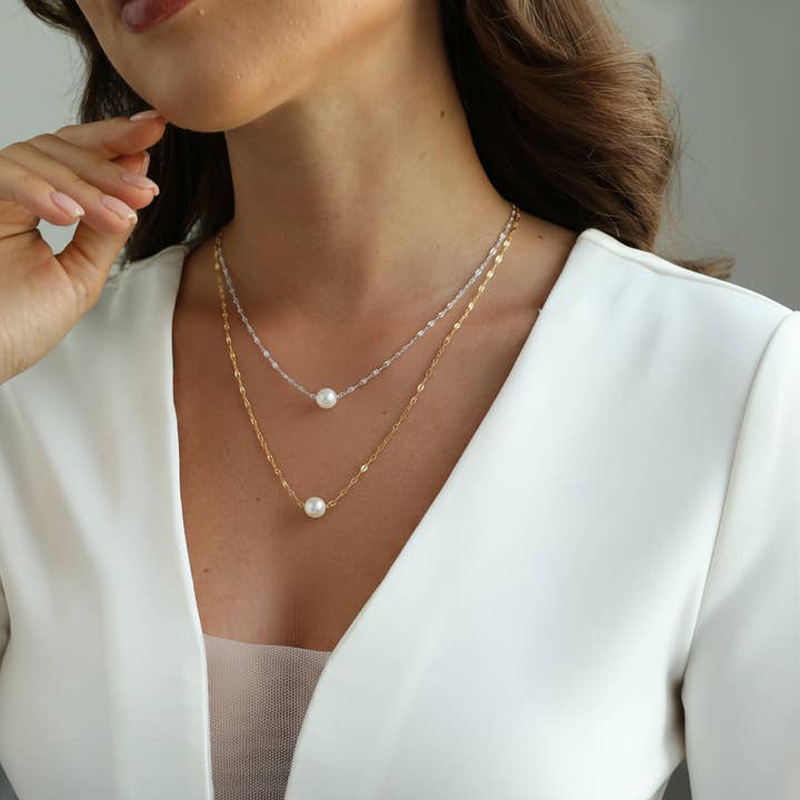 Schwebende Einzelperlen-Halskette (1N17) für den Großhandel von iBijoux