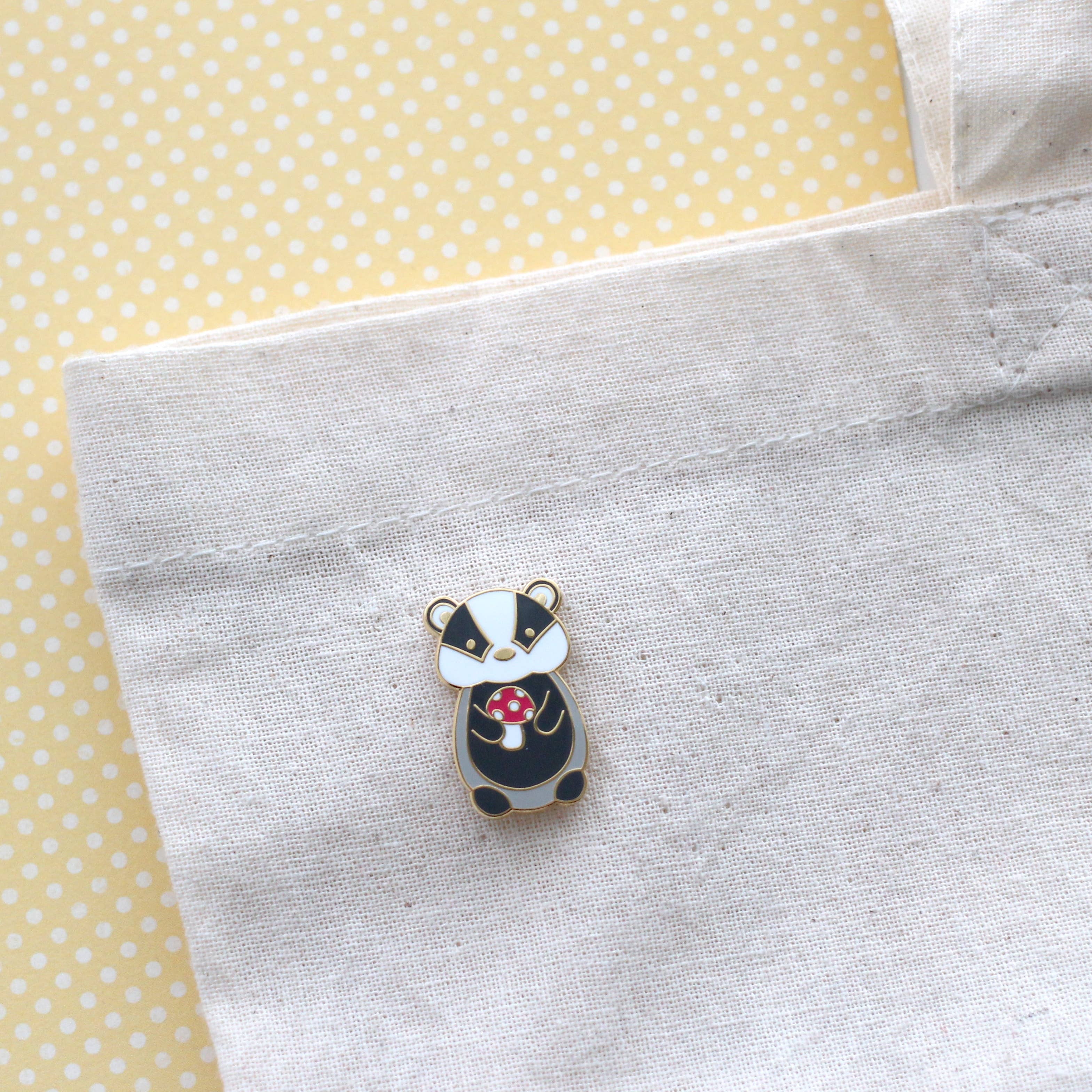 Wild Whimsy Woolies - Wholesale Lapel Pin/Button - Badger and Red Mushroom Enamel Pin (Red Mushroom Variant)4