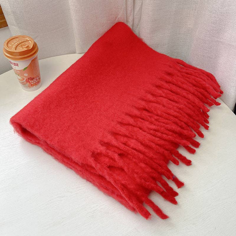 Dipped Shop - Wholesale Scarf - Women's - 2+ Solid Color Tassel Mohair Scarves DPKS100225