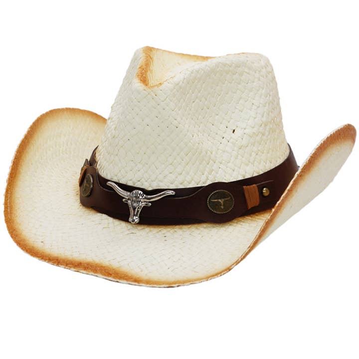 Cap Zone - Vente Chapeau de cowboy – unisexe - Bonnet de cowboy Longhorn Belt vintage en papier brûlé ombré et paille