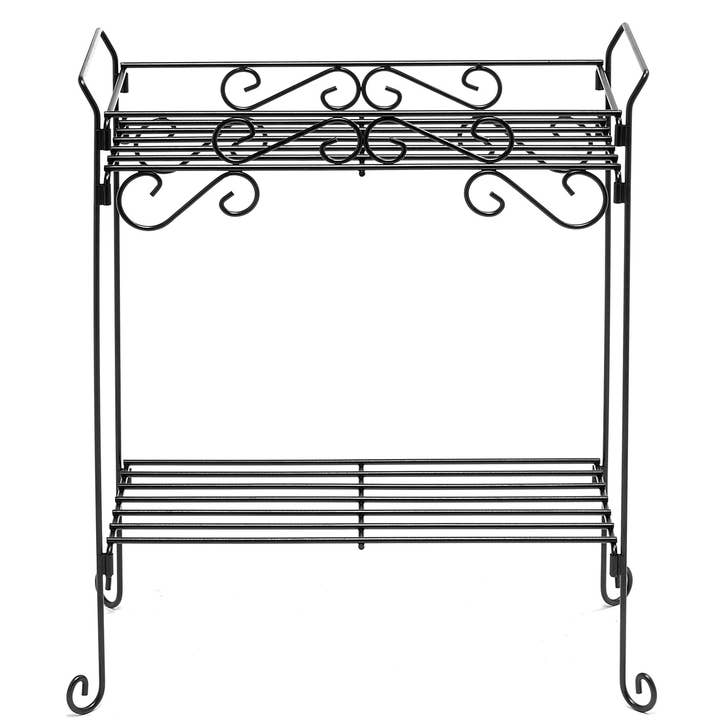 Rectangular 2 Tier Plant Stand (Black) for wholesale by Deer Park Ironworks