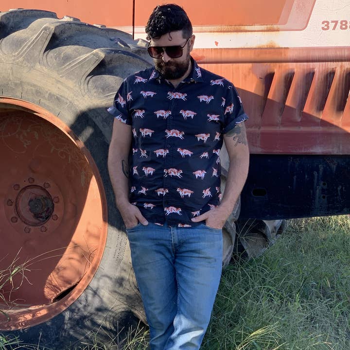 Animal Instincts - Wholesale Button Down Shirt - Unisex - Flying Cows Unisex Cotton Button Up Short Sleeves4