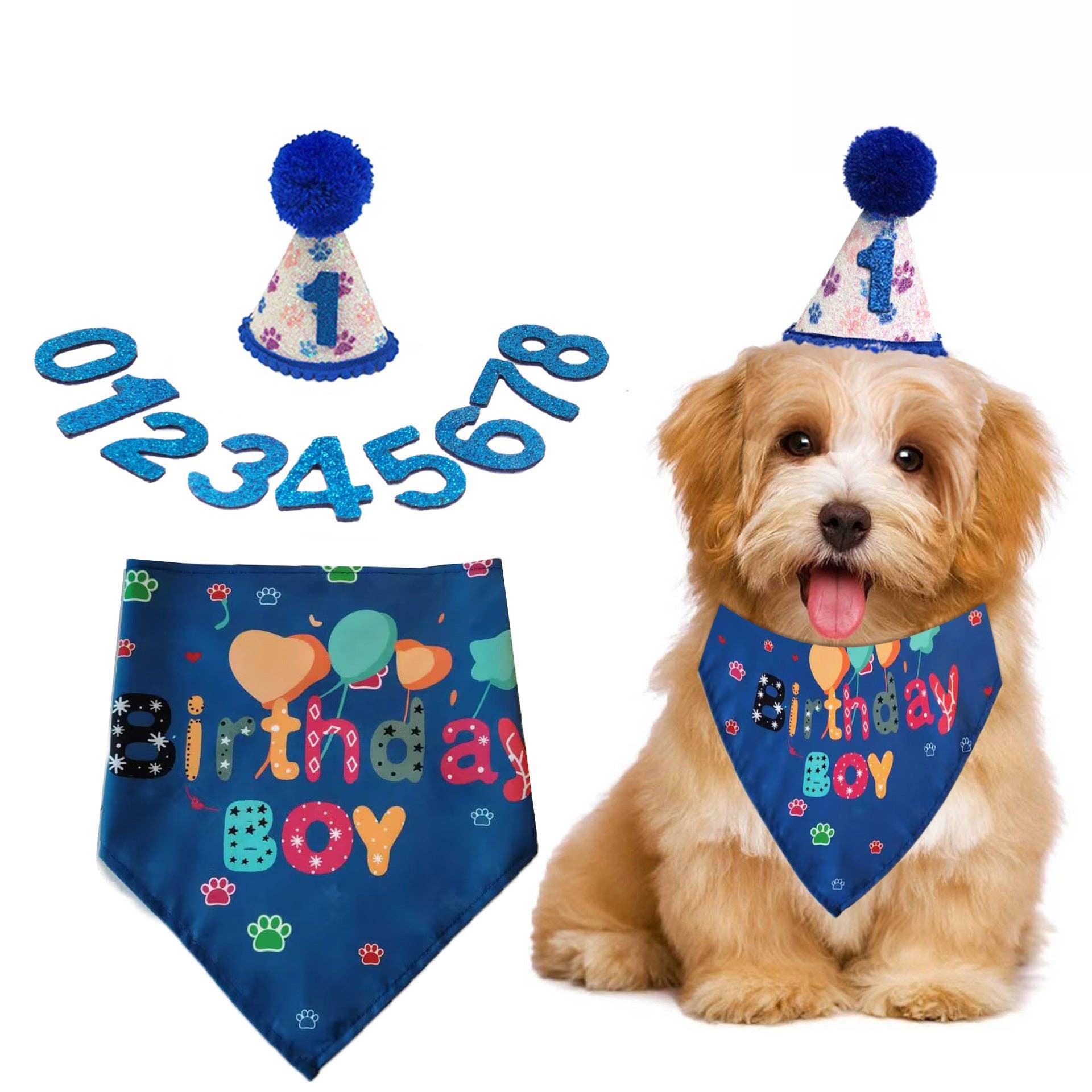 Little Trendy - Vente Déguisement – chien - Chapeau et bavoirs pour fête d'anniversaire de chien.1