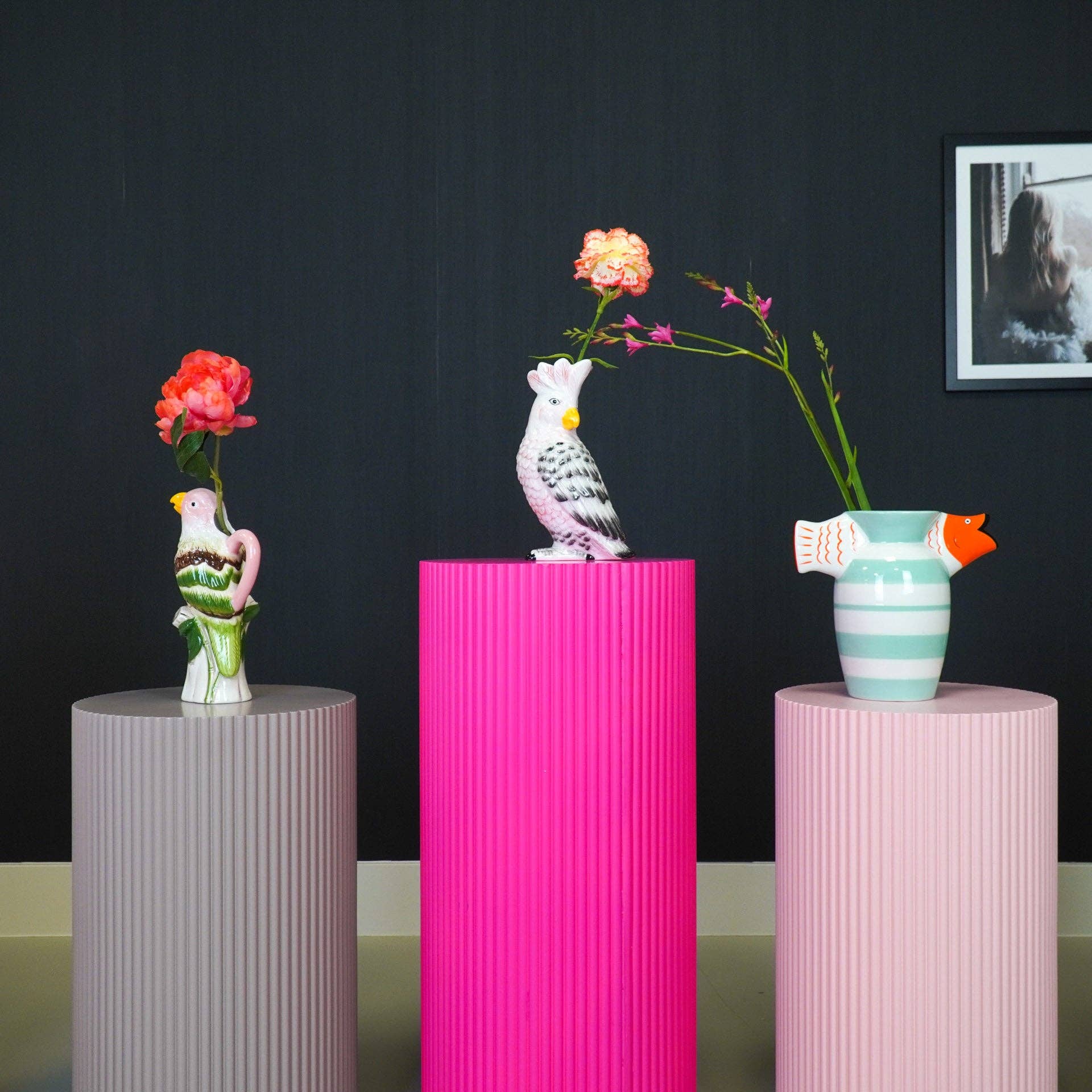 Housevitamin bv - Wholesale Vase - Vase - Fish- Dolomite -Mint/White/Orange -23x12.5x21cm3