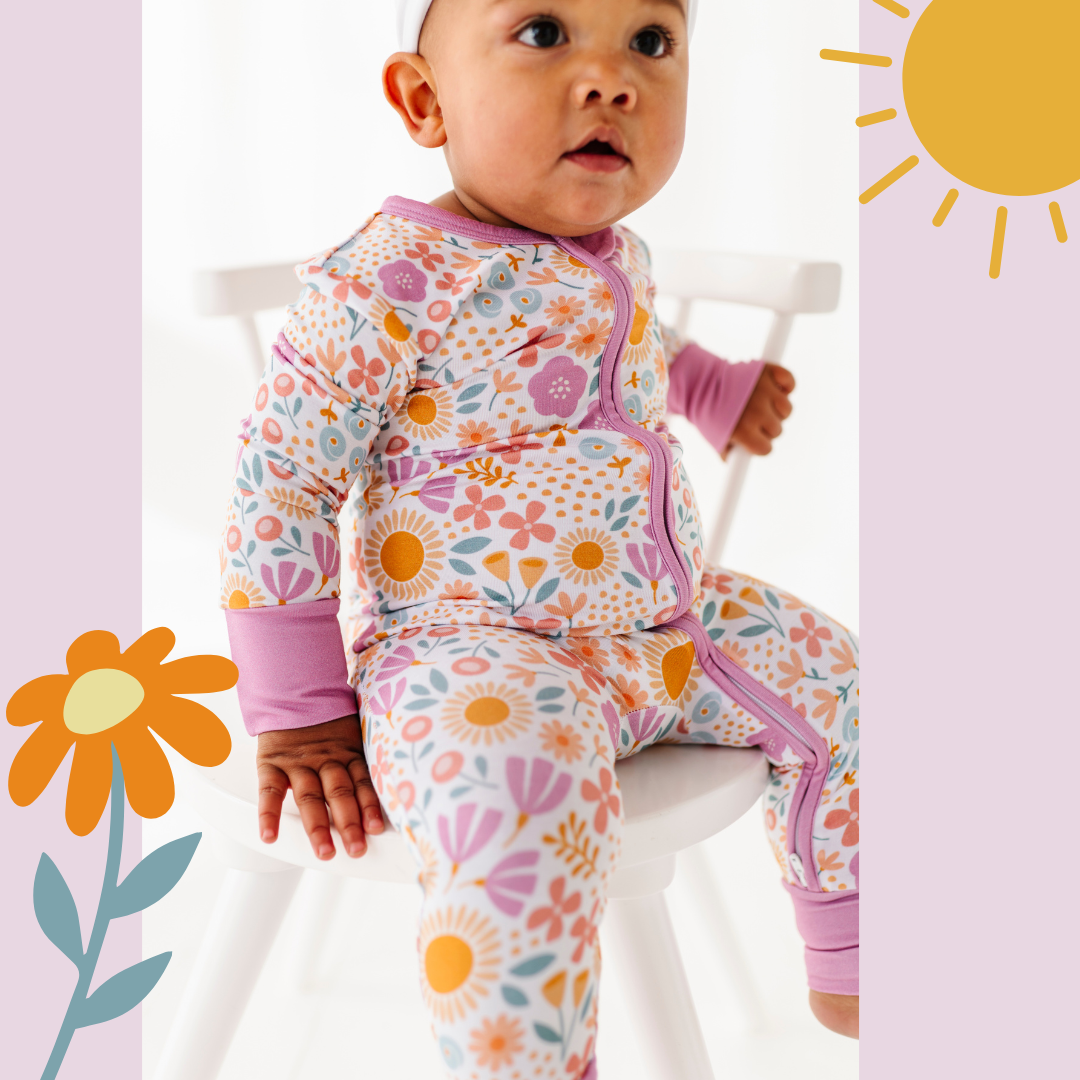 Bird & Bean® - Wholesale Sleepsuit - Baby -  Bamboo Pajamas - Bamboo Sleeper  - Spring Floral Daisy 1