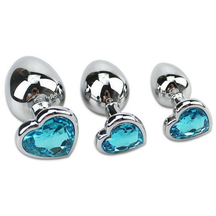 Heart Shaped Metal Butt Plug with Heart Gem - Size Medium for wholesale by Plesur Body Products